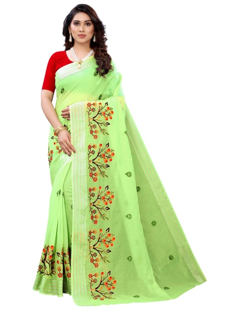 

KALINI Green & Red Floral Embroidered Saree