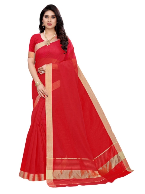 

KALINI Red & Gold-Coloured Dyed Zari Patta Border Saree