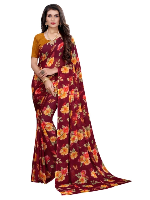 

KALINI Maroon & Mustard Yellow Floral Printed Saree