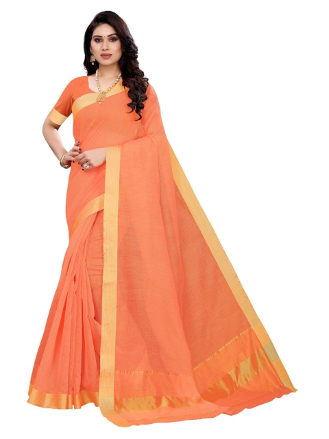 

KALINI Orange & Gold-Coloured Zari Patta Border Saree