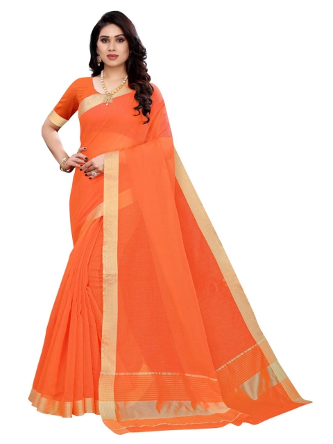 

KALINI Orange & Gold-Coloured Zari Patta Border Saree