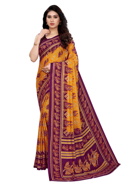 

KALINI Burgundy & Orange Figure Printed Saree