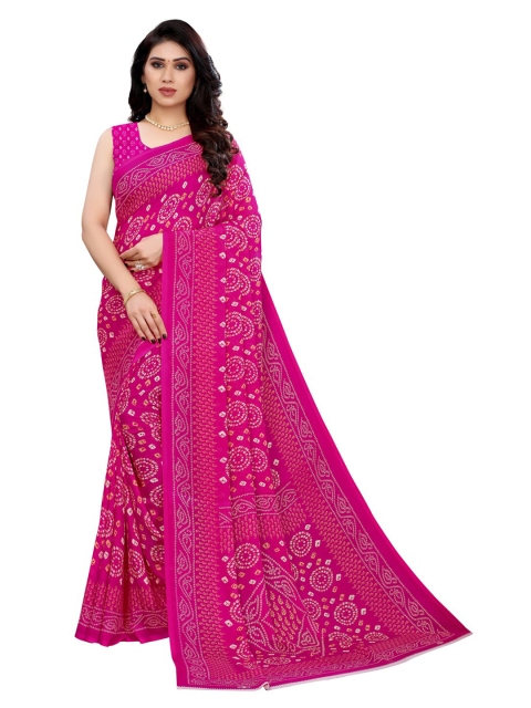 

KALINI Pink & White Bandhani Printed Saree