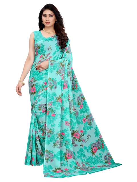 

KALINI Blue & Grey Floral Printed Saree