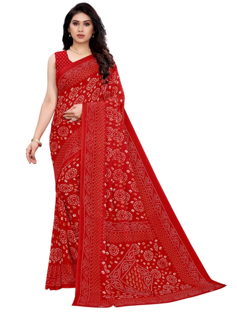 

KALINI Red & White Bandhani Printed Saree