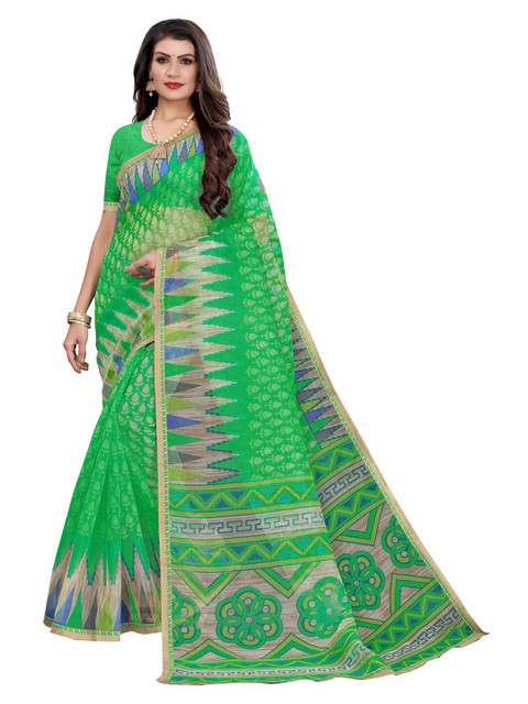 

KALINI Green & Beige Ethnic Motifs Printed Saree