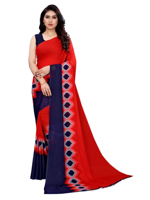 

KALINI Red & Navy Blue Ethnic Motifs Printed Saree