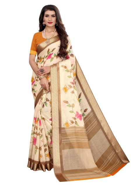 

KALINI Beige & Orange Floral Saree