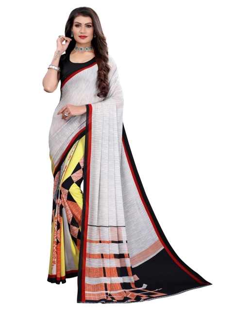 

KALINI Women Grey Printed Georgette Saree with Blouse Piece