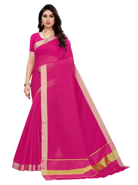 

KALINI Pink & Gold-Toned Polycotton Saree