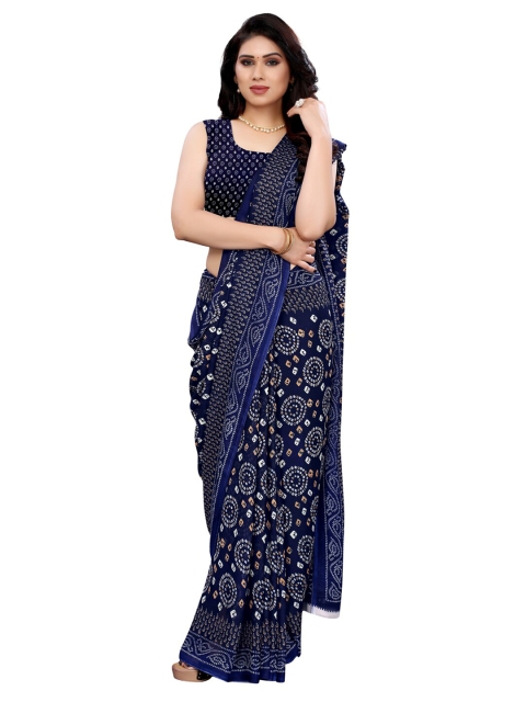 

KALINI Navy Blue & White Bandhani Pure Georgette Saree
