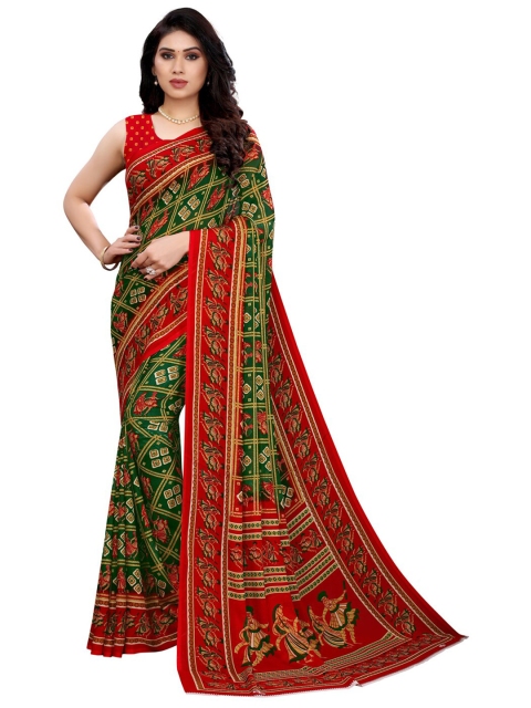 

KALINI Women Red & Green Multi Figure Printed Georgette Saree