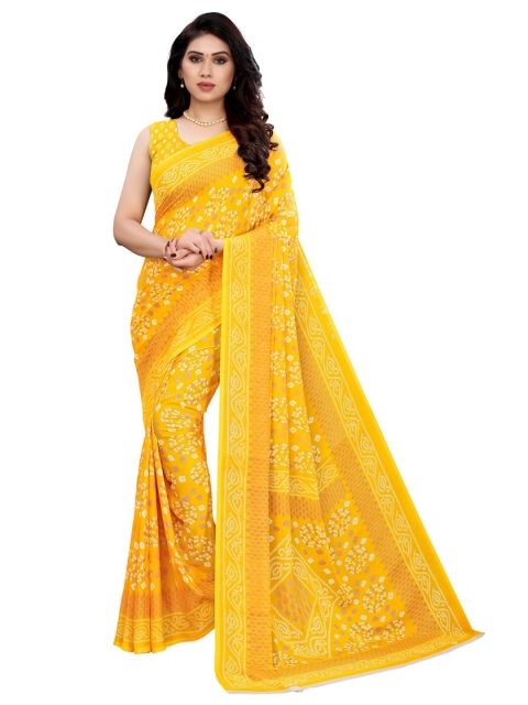 

KALINI Yellow & White Bandhani Pure Georgette Saree