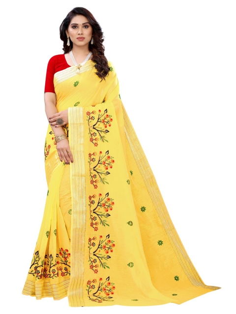 

KALINI Yellow & Red Floral Polycotton Saree