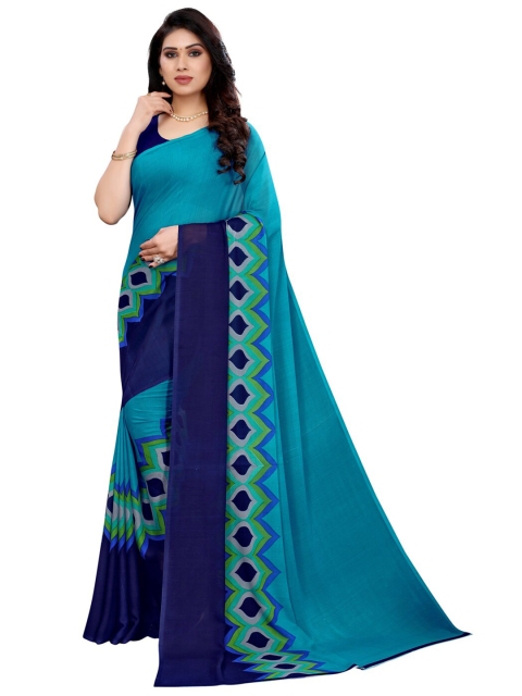 

KALINI Women Peacock Blue & Green Georgette Saree with Blouse Piece