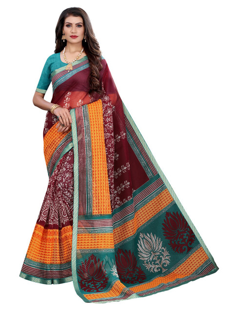

KALINI Maroon & Orange Ethnic Motifs Saree