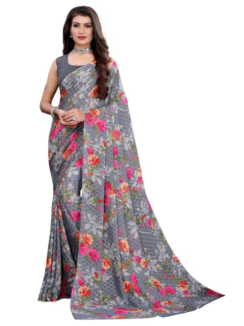 

KALINI Grey Floral Pure Georgette Saree