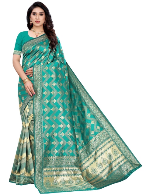 

KALINI Green & Gold-Toned Ethnic Motifs Saree