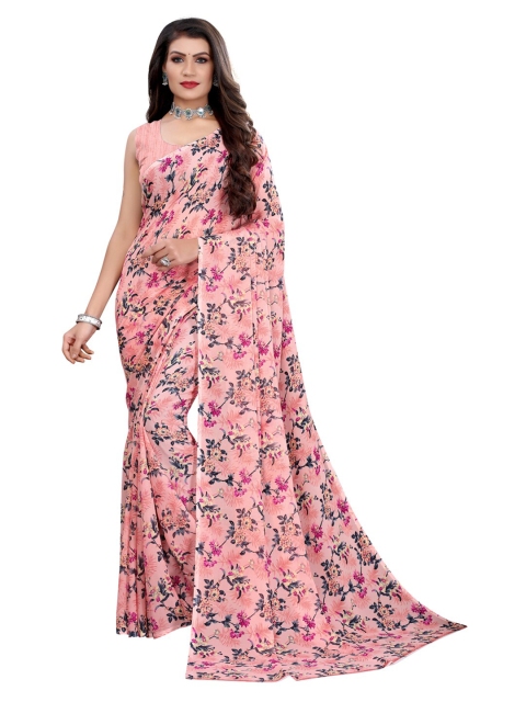 

KALINI Women Pink Floral Print Georgette Saree