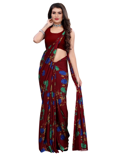 KALINI Maroon & Blue Floral Pure Georgette Saree