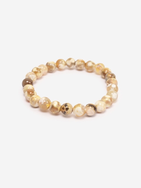 

BuckleUp Unisex Gold-Toned & Beige Agate Beaded Elasticated Bracelet