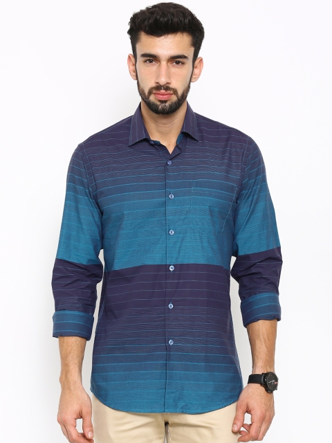 

Black Coffee Men Blue Slim Fit Striped Casual Shirt