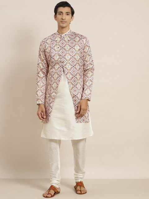 

SOJANYA Men Off White Kurta Set With Jacket