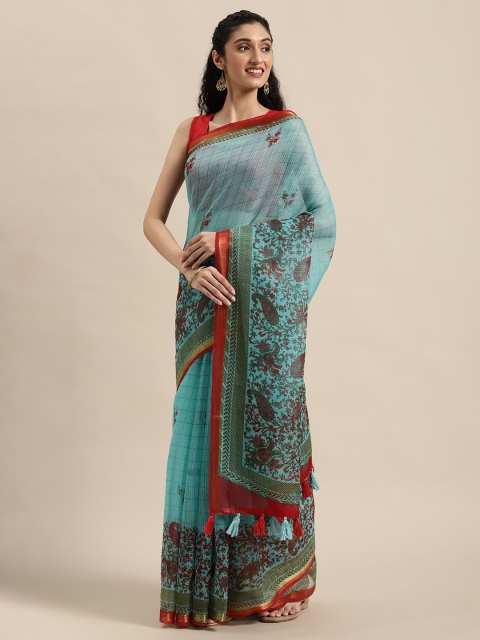 

Triveni Green & Red Pure Printed Cotton Saree