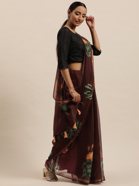 

Triveni Brown & Orange Digital Printed Silk Cotton Saree