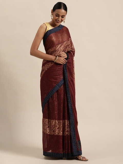 

Triveni Maroon Beads and Stones Pure Chiffon Saree