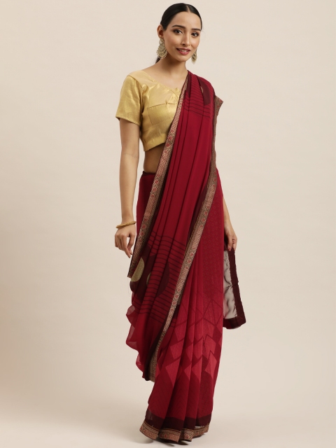 

Triveni Maroon & Brown Zari Pure Georgette Saree