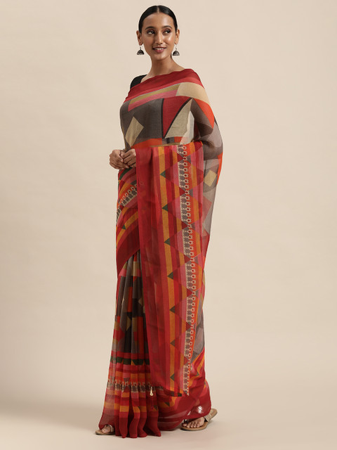 

Triveni Multicoloured Pure Chiffon Saree, Multi