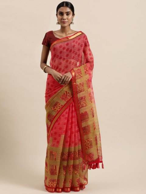 

Triveni Red & Brown Printed Pure Cotton Saree