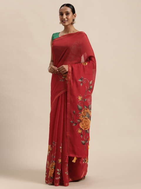 

Triveni Red & Yellow Floral Printed Silk Cotton Saree