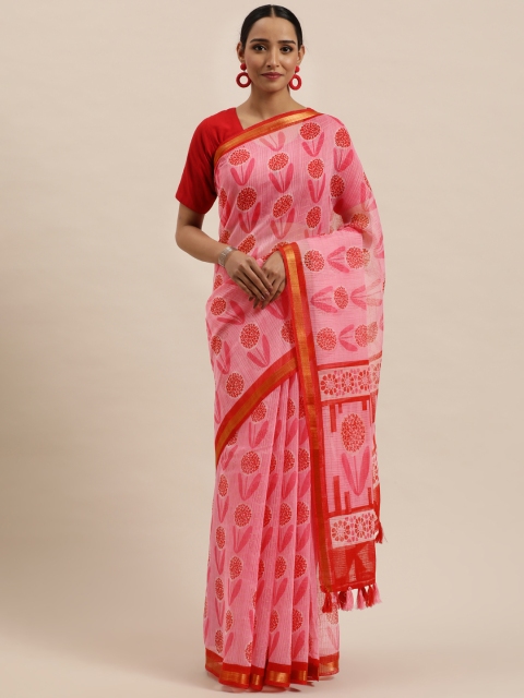 

Triveni Pink Floral Printed Pure Cotton Saree