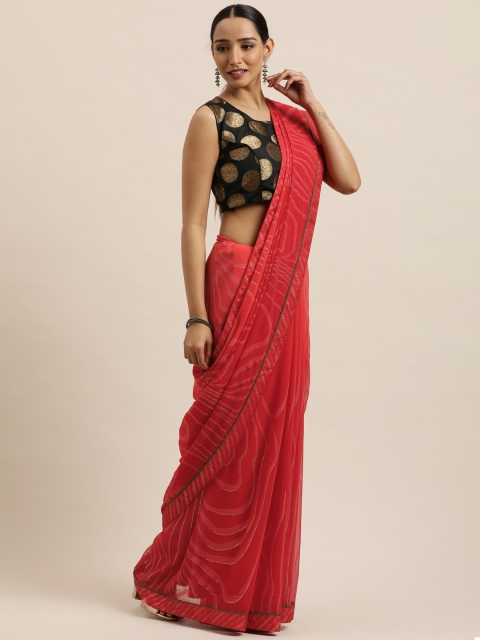 

Triveni Red Foil Printed Pure Georgette Saree