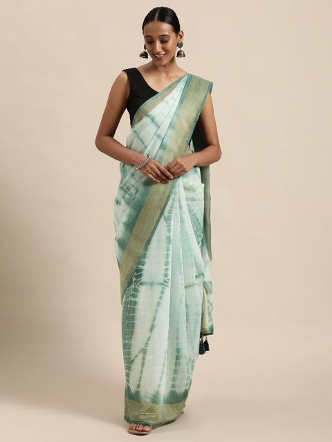 

Triveni Sea Green & White Tie and Dye Silk Cotton Saree