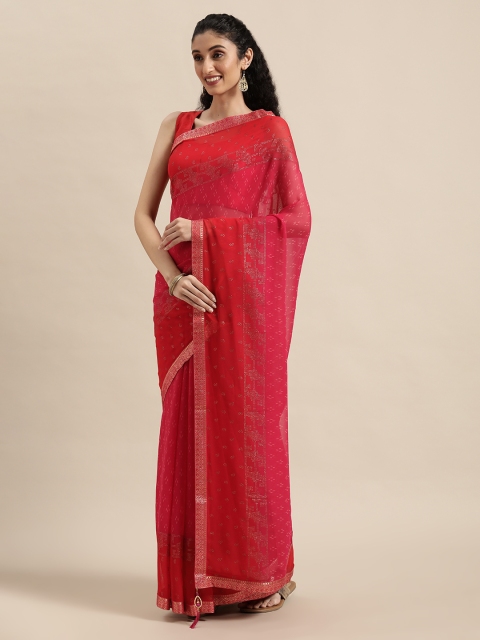 

Triveni Red Embellished Pure Georgette Saree
