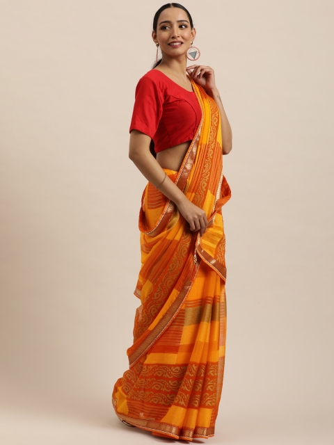 

Triveni Orange Abstract Printed Pure Chiffon Saree