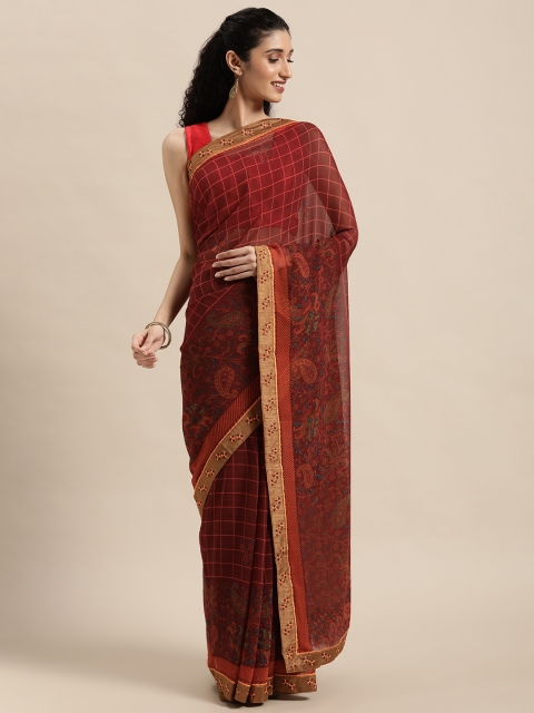 

Triveni Maroon Paisley Printed Pure Georgette Saree