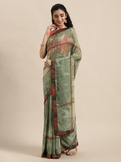 

Triveni Green Printed Pure Georgette Saree