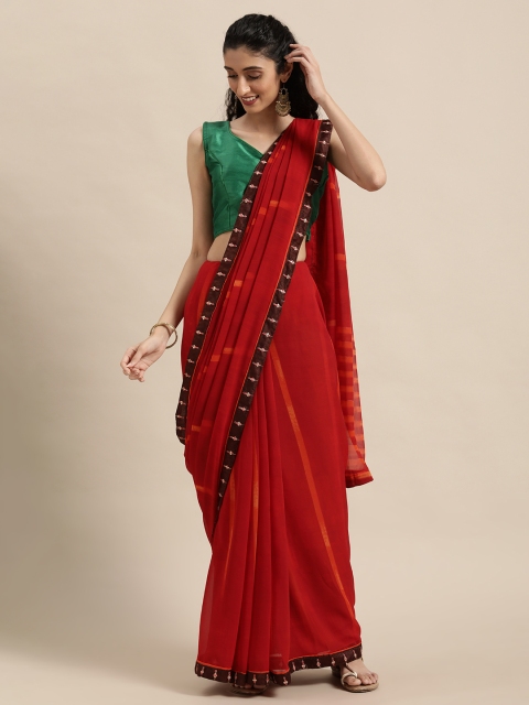 

Triveni Red Printed Pure Georgette Saree