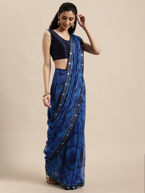 

Triveni Blue Printed Pure Georgette Saree