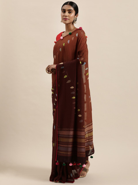 

Triveni Brown Printed Art Silk Chanderi Saree