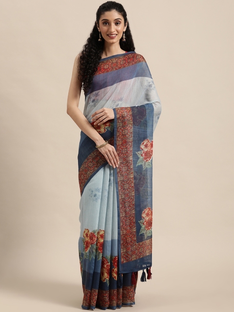 

Triveni Blue Floral Printed Art Silk Saree