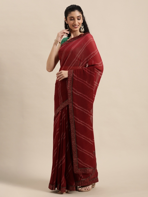 

Triveni Maroon & Gold-Toned Foil Printed Pure Georgette Saree