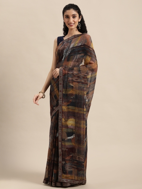 

Triveni Brown Printed Pure Georgette Saree