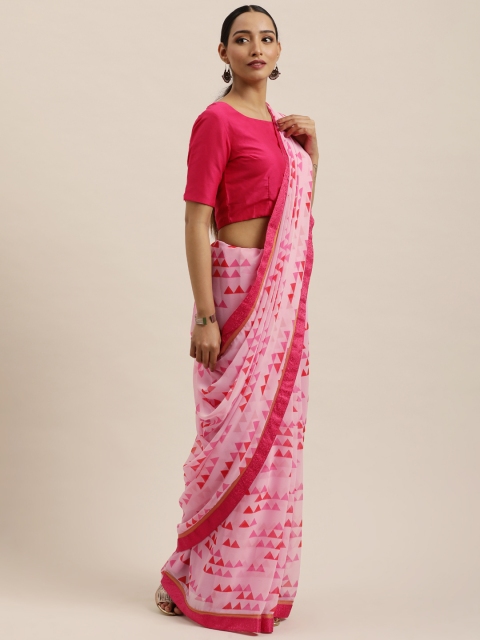 

Triveni Pink & Red Pure Georgette Saree