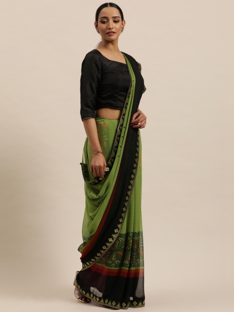 

Triveni Green & Black Printed Pure Georgette Saree
