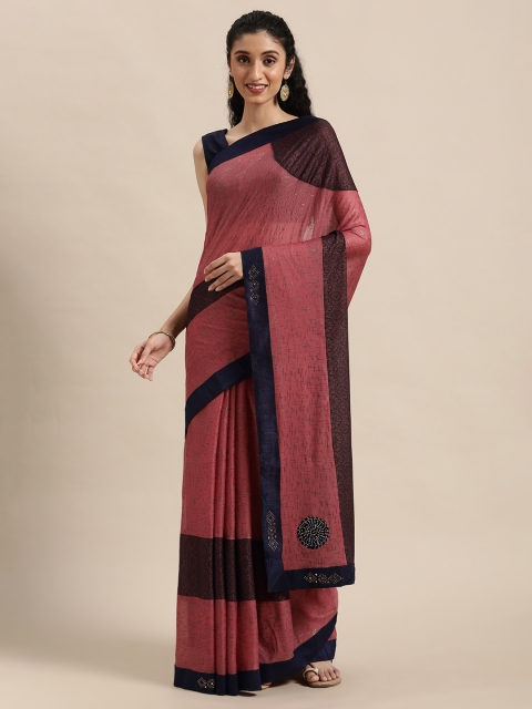

Triveni Pink & Navy Blue Beads and Stones Pure Chiffon Saree